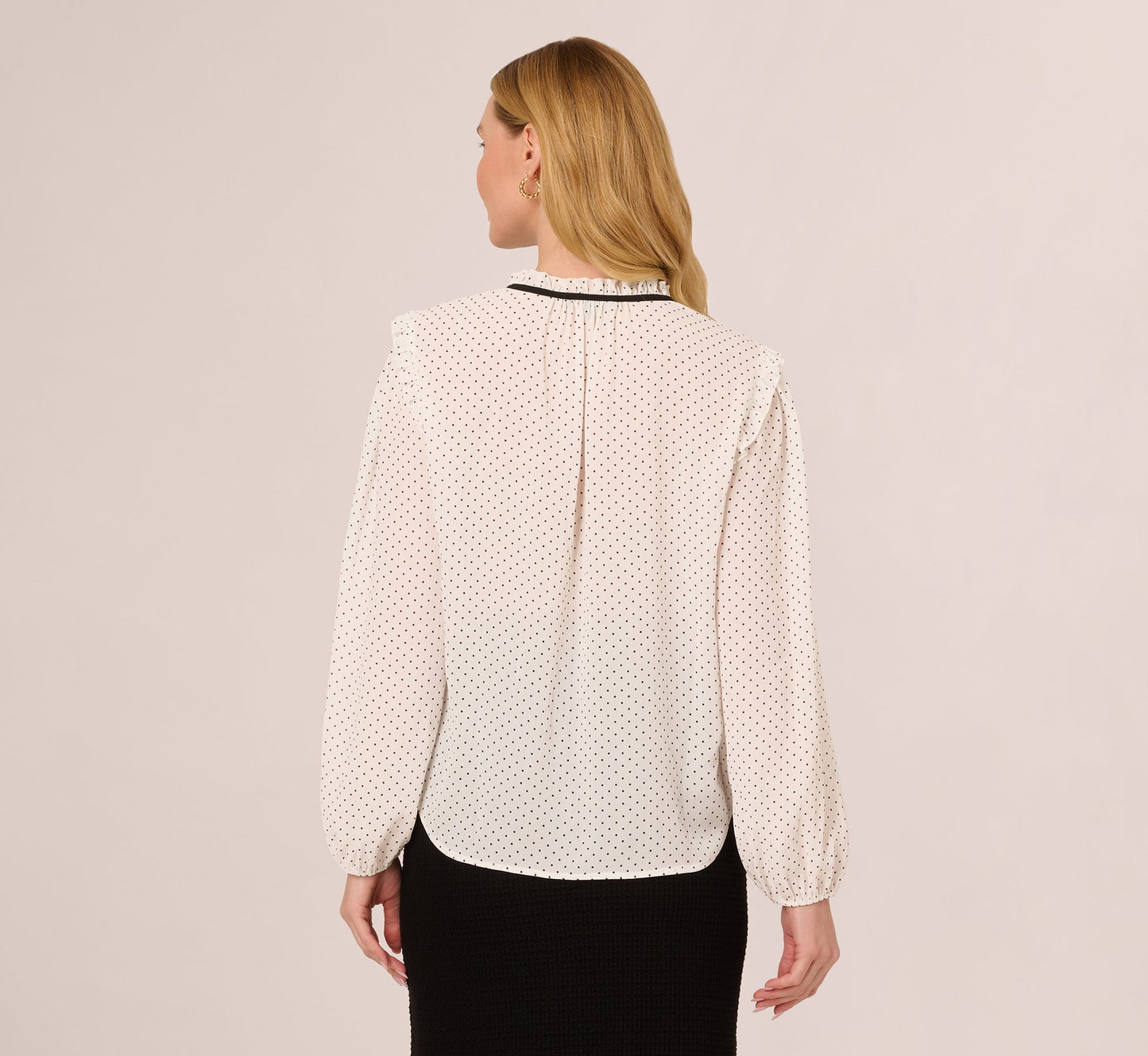 Bishop Sleeve Polka Dot Tie Neck Blouse In Ivory Miniature Dot