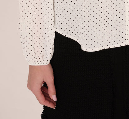 Bishop Sleeve Polka Dot Tie Neck Blouse In Ivory Miniature Dot