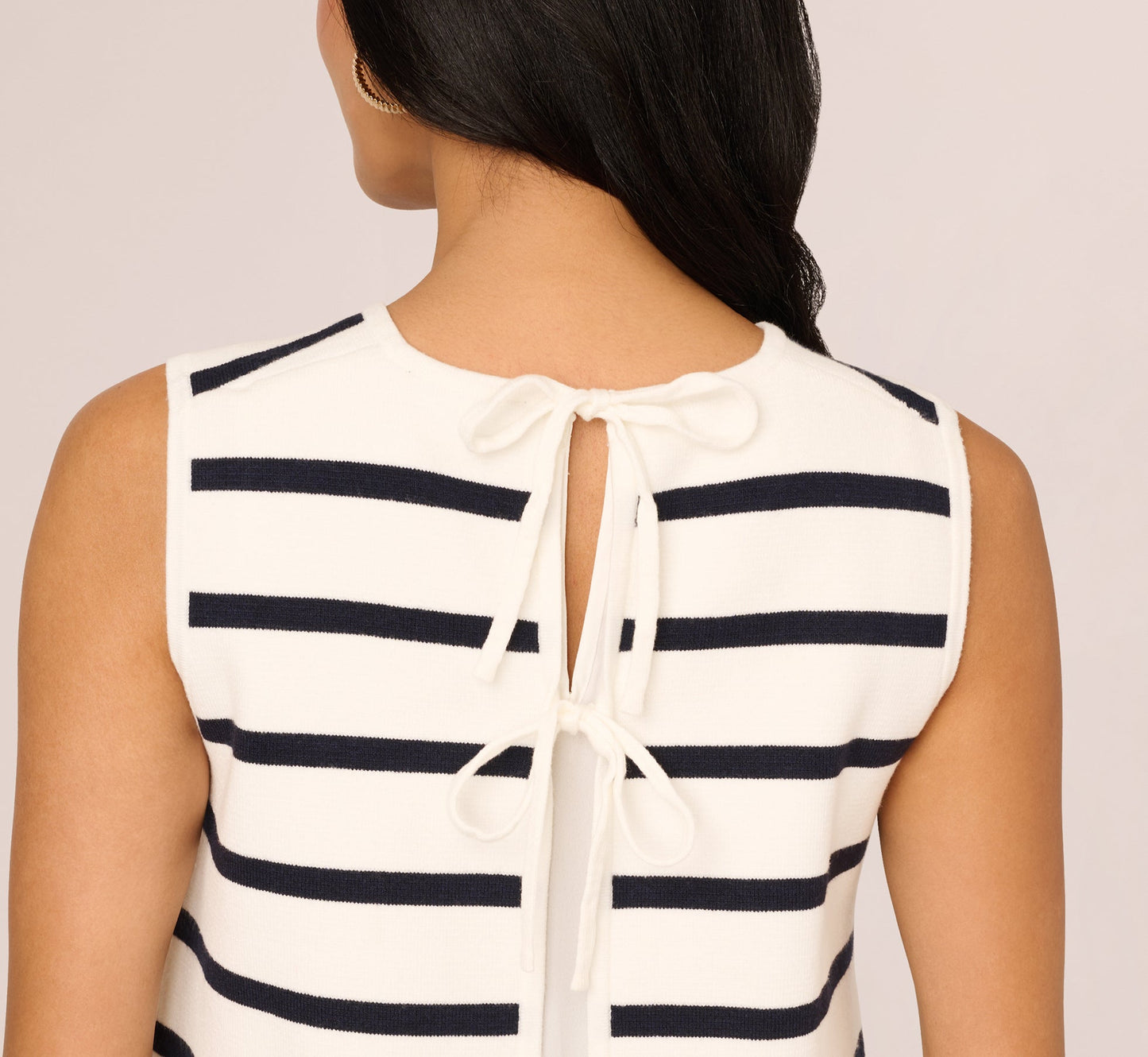 Tie Back Twofer Tank Sweater In Ivory Navy W  Ivory