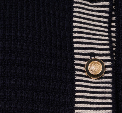 Striped Trim Cardigan Sweater Vest In Navy Ivory