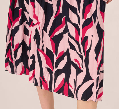 Leaf Print A Line Midi Skirt In Navy Leaf Vine