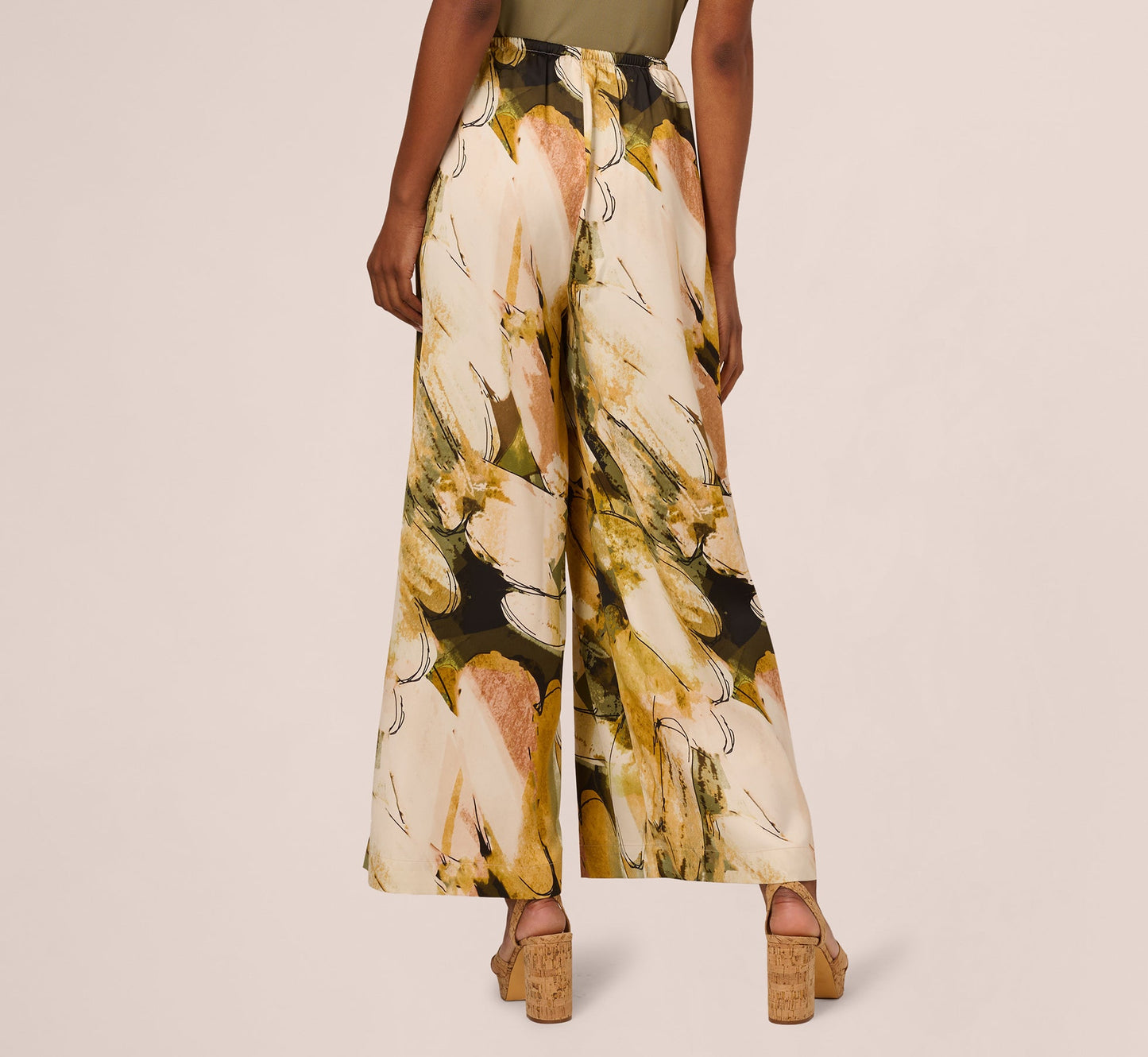 Wide Leg Satin Side Tie Pant In Oil Green Goldsmith