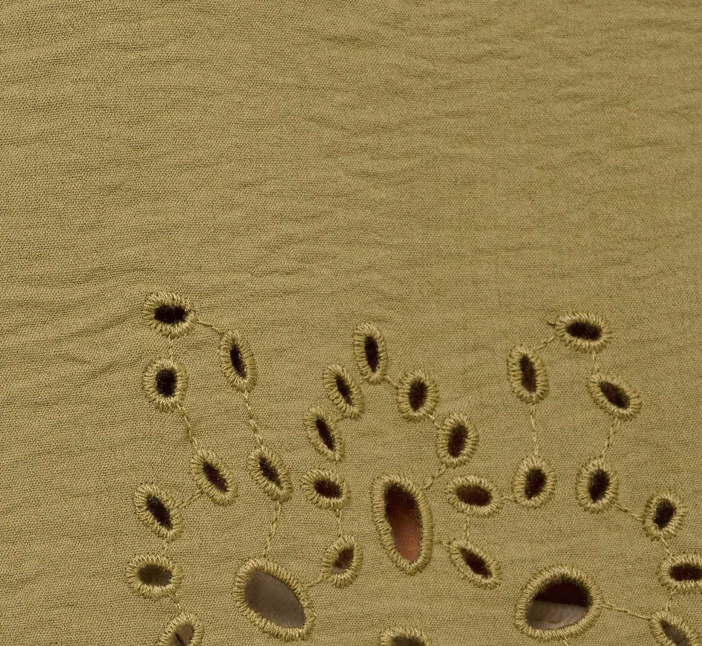 Short Sleeve Scalloped Eyelet Top In Oil Green