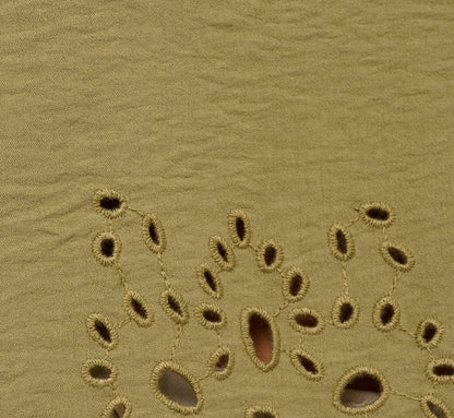 Short Sleeve Scalloped Eyelet Top In Oil Green