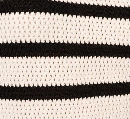 Flounce Sleeve Open Knit Sweater Top In Ivory Black