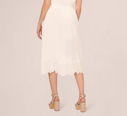 Floral Embroidered Hem Midi Skirt In Ivory