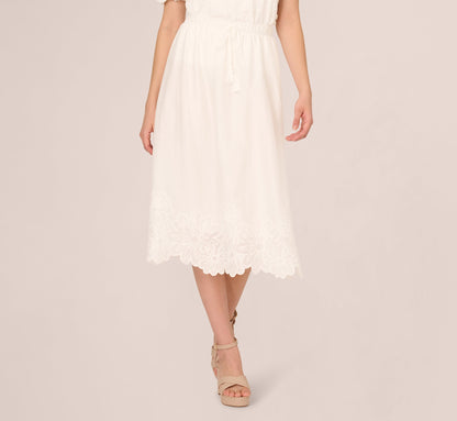 Floral Embroidered Hem Midi Skirt In Ivory