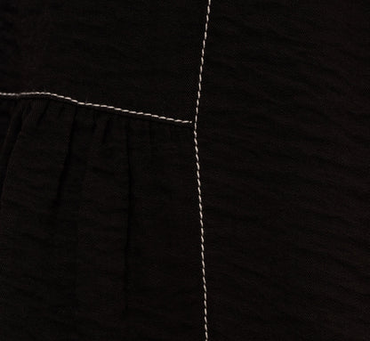 Extended Shoulder Contrast Stitch Yoke Top In Black Ivory