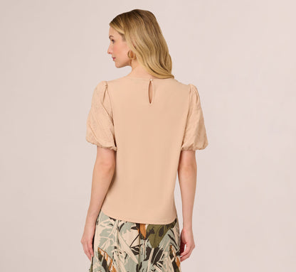 Bubble Sleeve Embroidered Top In Champagne Blush