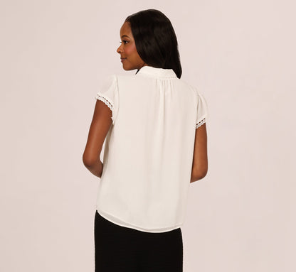 Cap Sleeve Lace Collared Blouse In Ivory