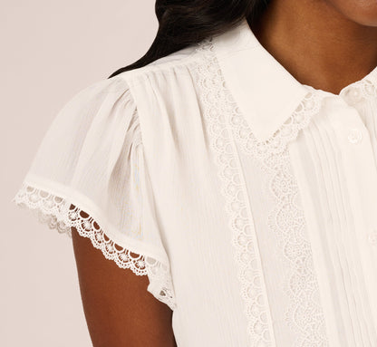Cap Sleeve Lace Collared Blouse In Ivory