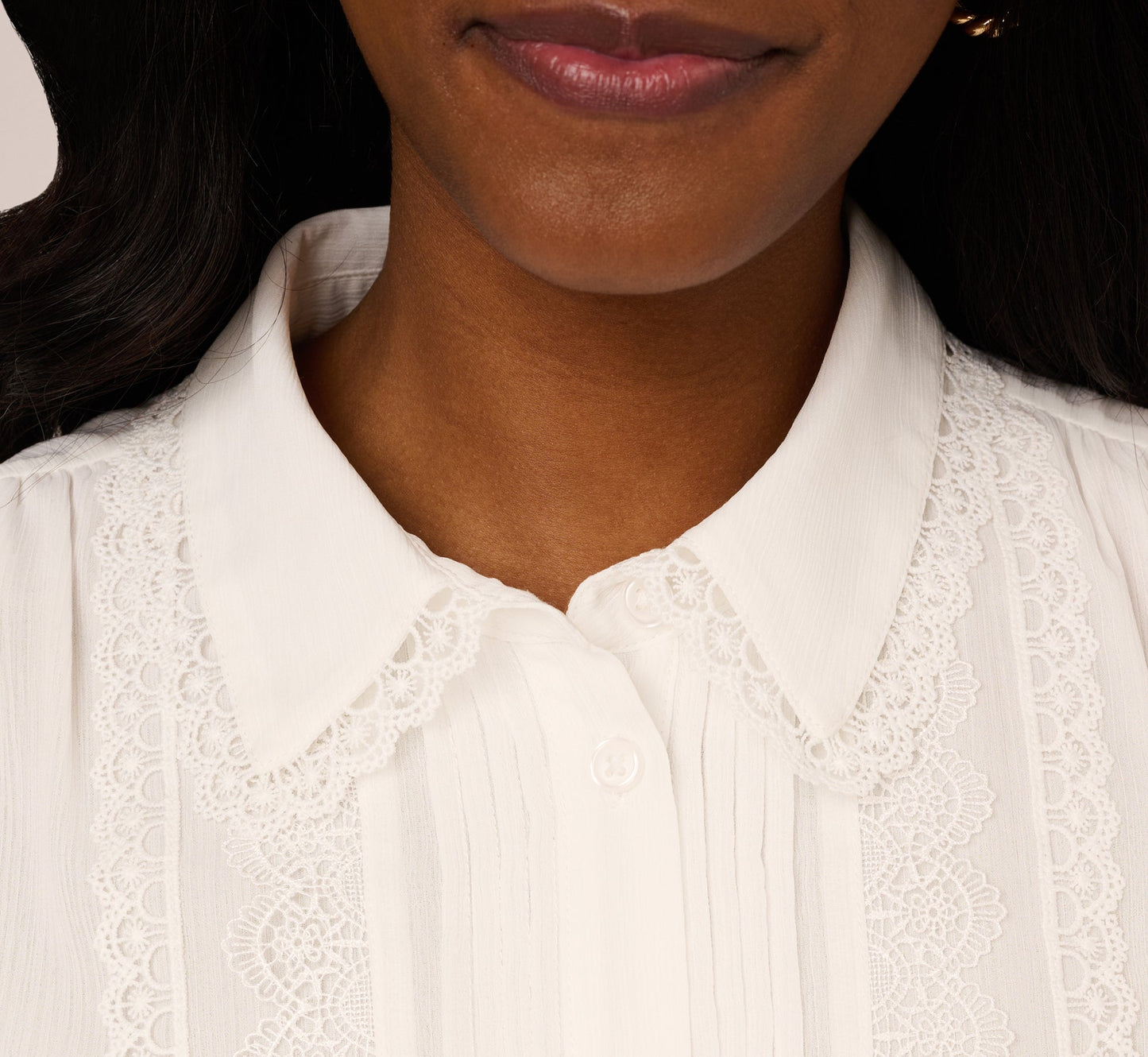 Cap Sleeve Lace Collared Blouse In Ivory