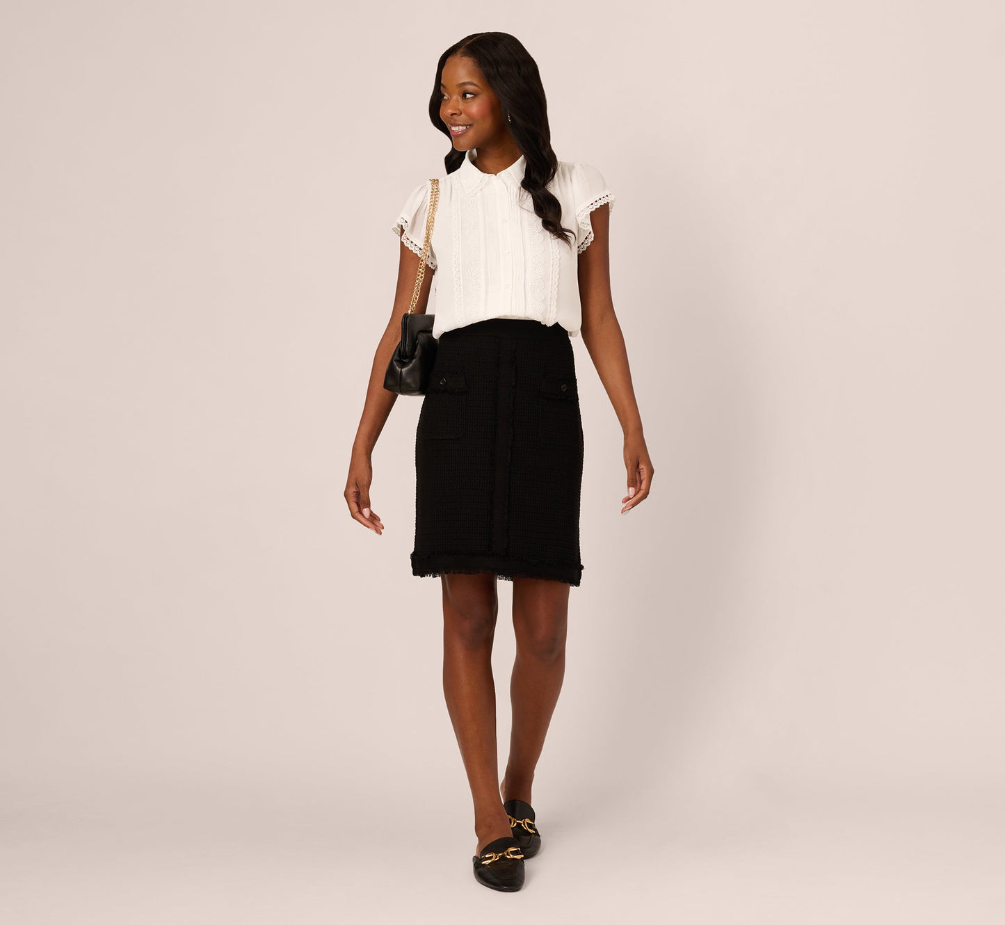 Cap Sleeve Lace Collared Blouse In Ivory
