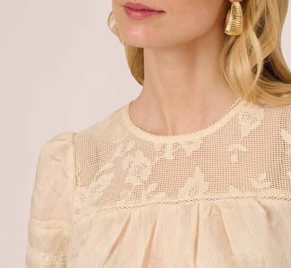 Puff Sleeve Lace Yoke Top In Barely Beige