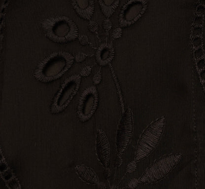 Long Sleeve Sheer Floral Eyelet Lace Blouse In Black