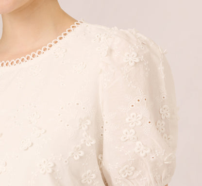 Short Sleeve 3D Eyelet Top In White