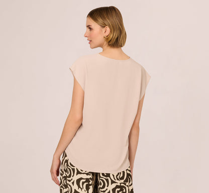 Sleeveless Embroidered V Neck Top In Pebble