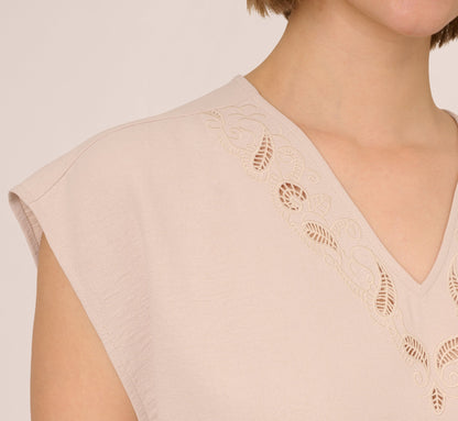Sleeveless Embroidered V Neck Top In Pebble
