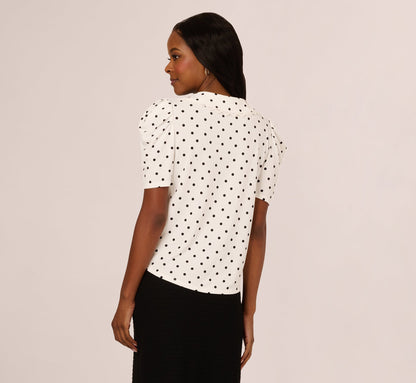 Puff Sleeve Peter Pan Collar Top In Ivory Black Timeless Dot