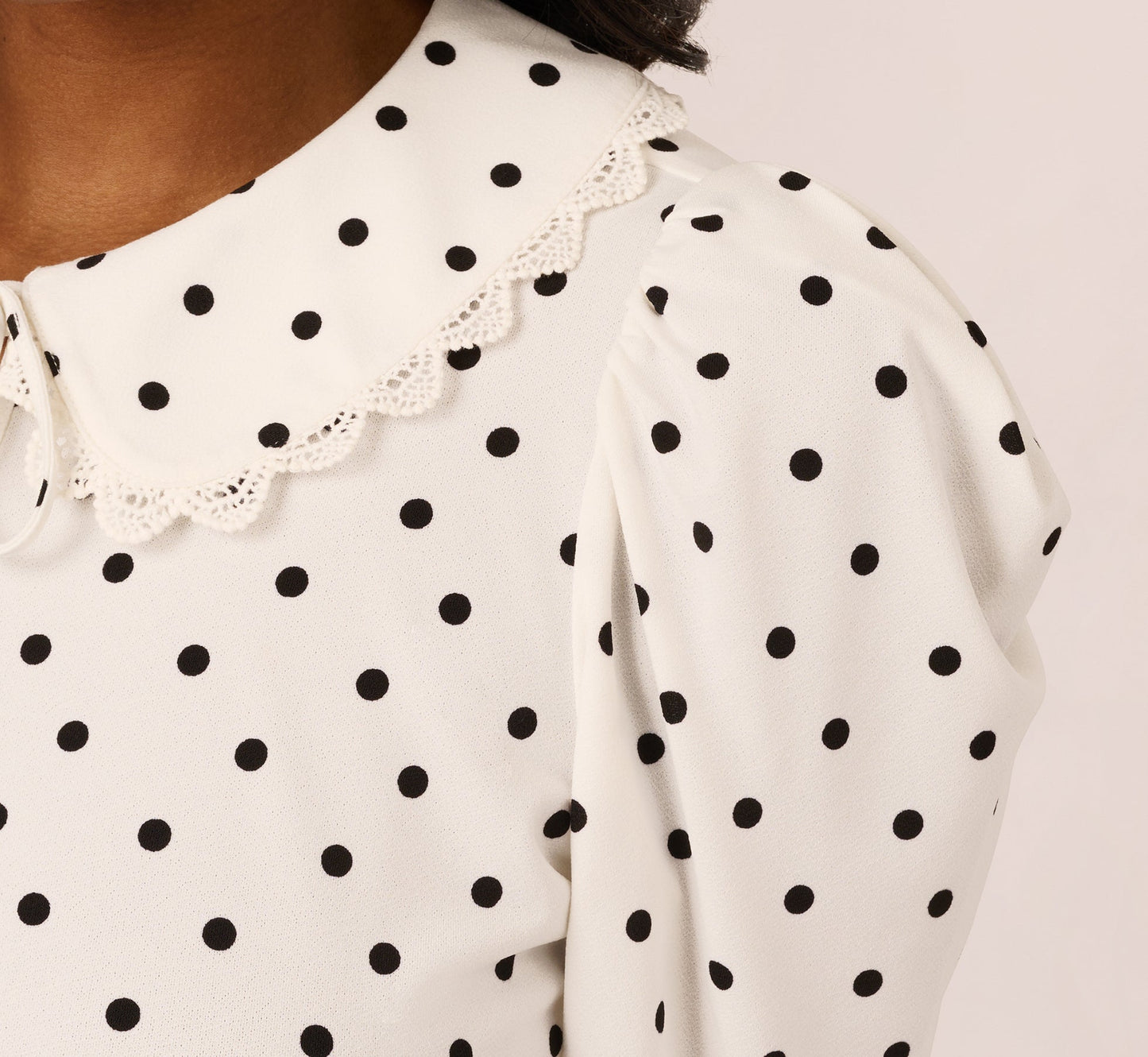 Puff Sleeve Peter Pan Collar Top In Ivory Black Timeless Dot