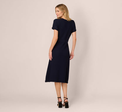Short Sleeve Waffle Weave Midi Dress In Blue Moon
