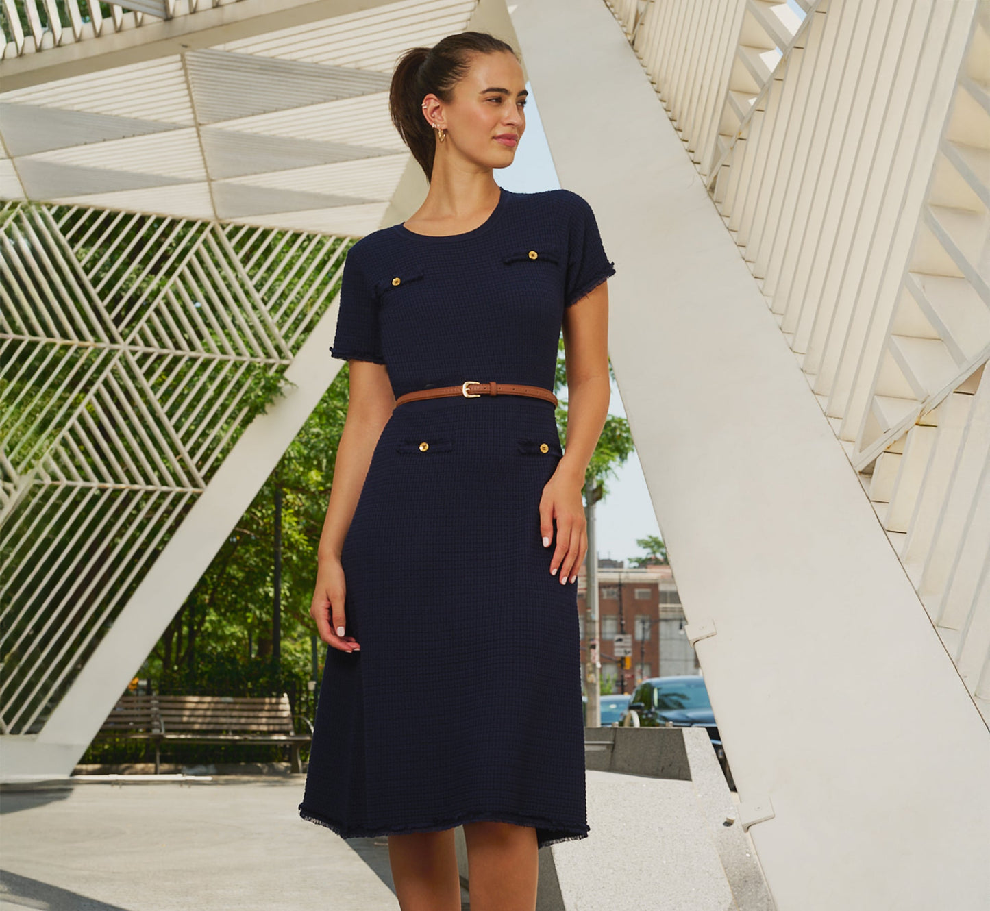 Short Sleeve Waffle Weave Midi Dress In Blue Moon