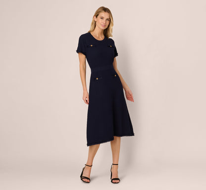 Short Sleeve Waffle Weave Midi Dress In Blue Moon