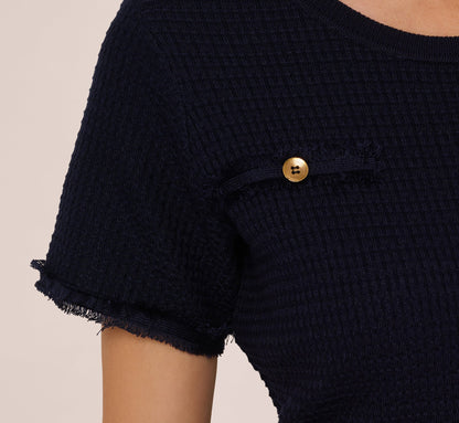 Short Sleeve Waffle Weave Midi Dress In Blue Moon