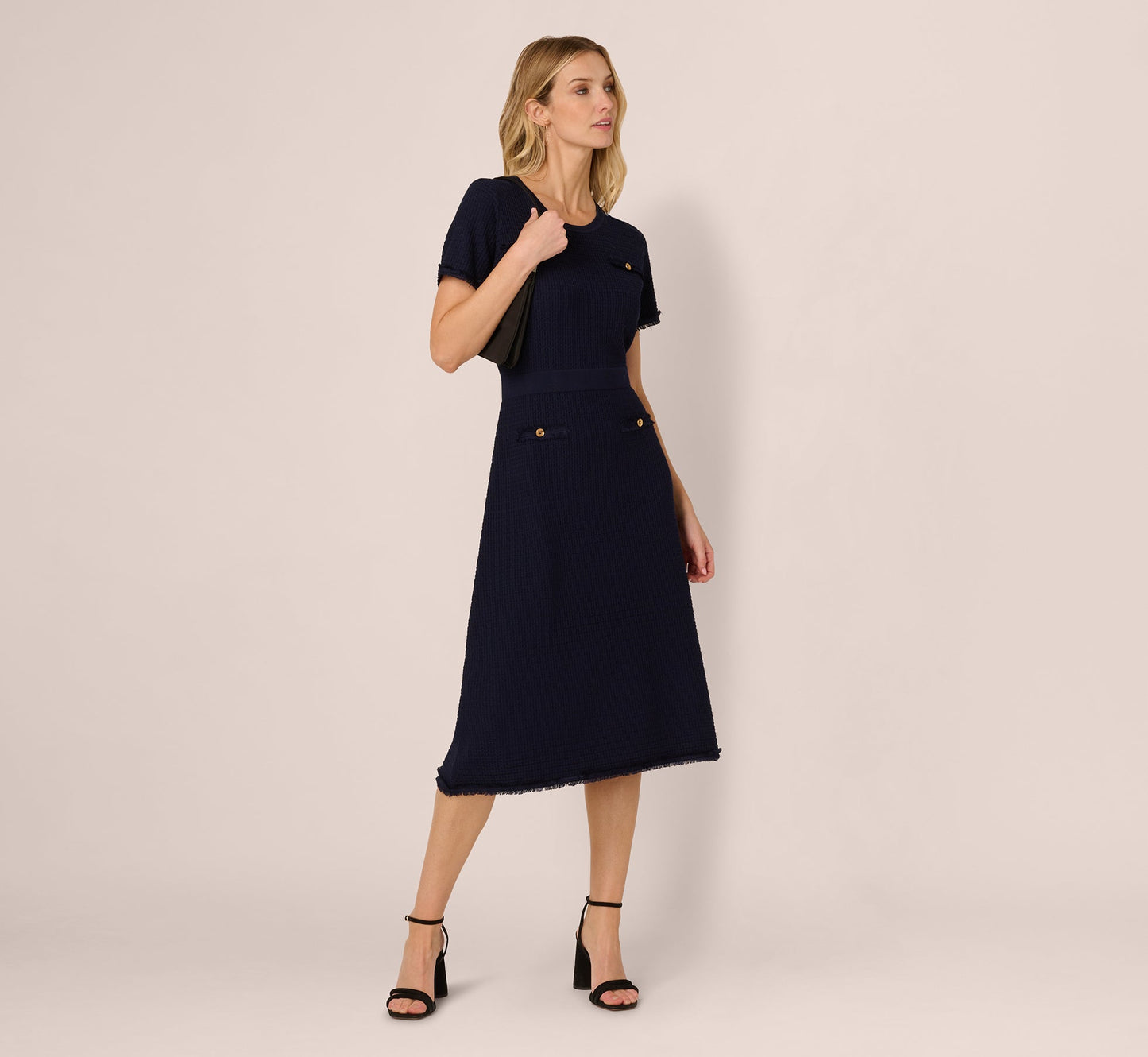 Short Sleeve Waffle Weave Midi Dress In Blue Moon