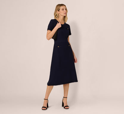 Short Sleeve Waffle Weave Midi Dress In Blue Moon