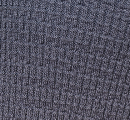 Three Quarter Sleeve Waffle Knit Short Dress In Dusty Blue