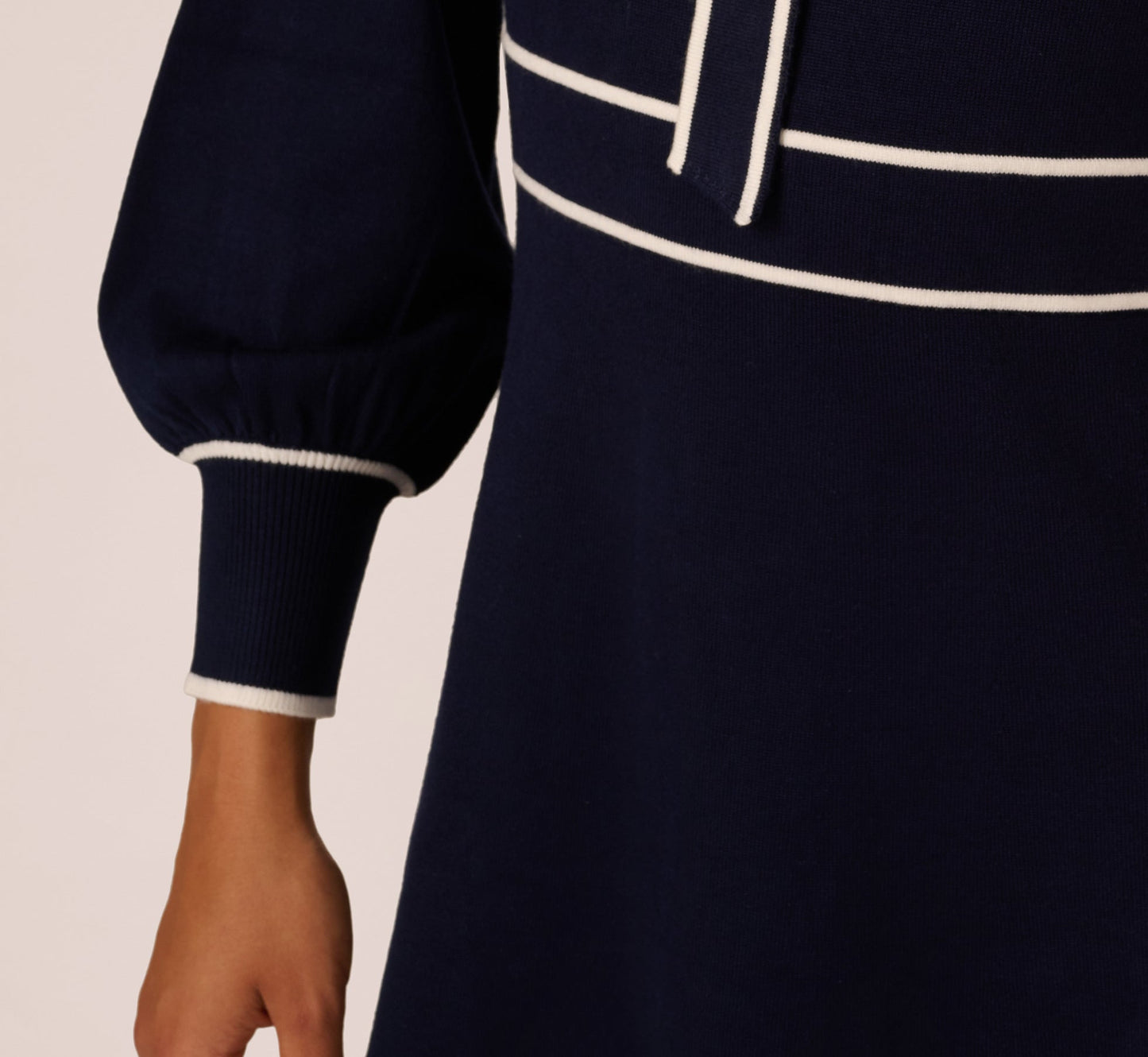 Long Sleeve Contrast Tipped Sweater Dress In Blue Moon Ivory