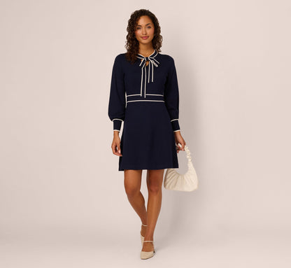 Long Sleeve Contrast Tipped Sweater Dress In Blue Moon Ivory
