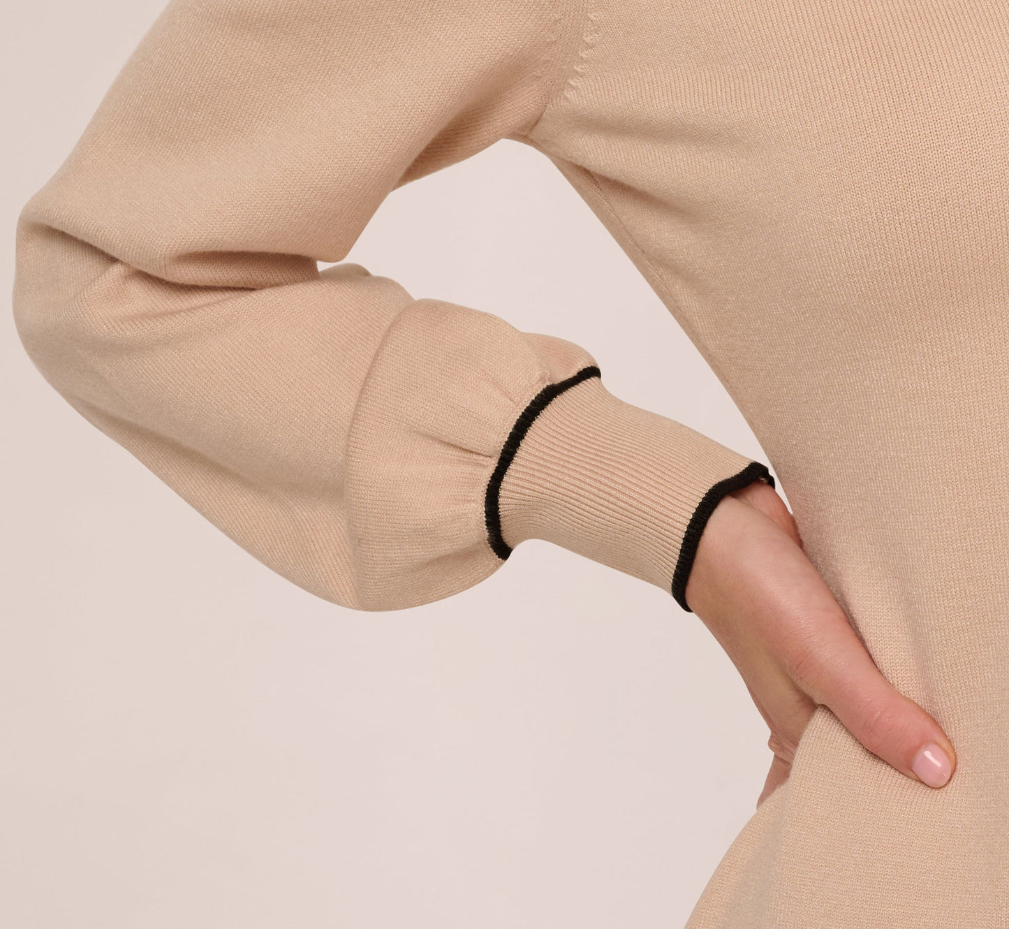 Long Sleeve Collared Twofer Sweater Dress In Champagne Blush Black