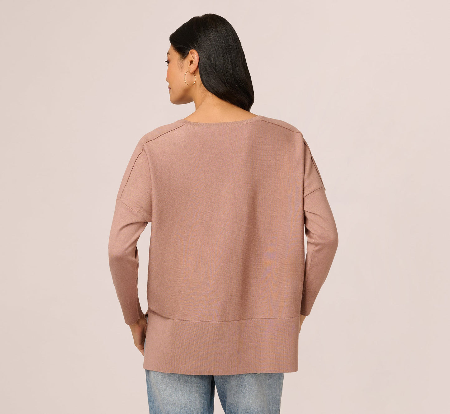 Long Sleeve Drop Shoulder Pullover Sweater Top In Cocoa