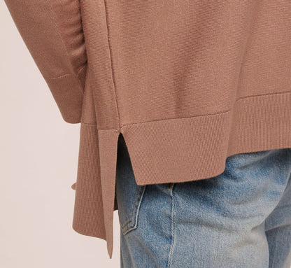 Long Sleeve Drop Shoulder Pullover Sweater Top In Cocoa