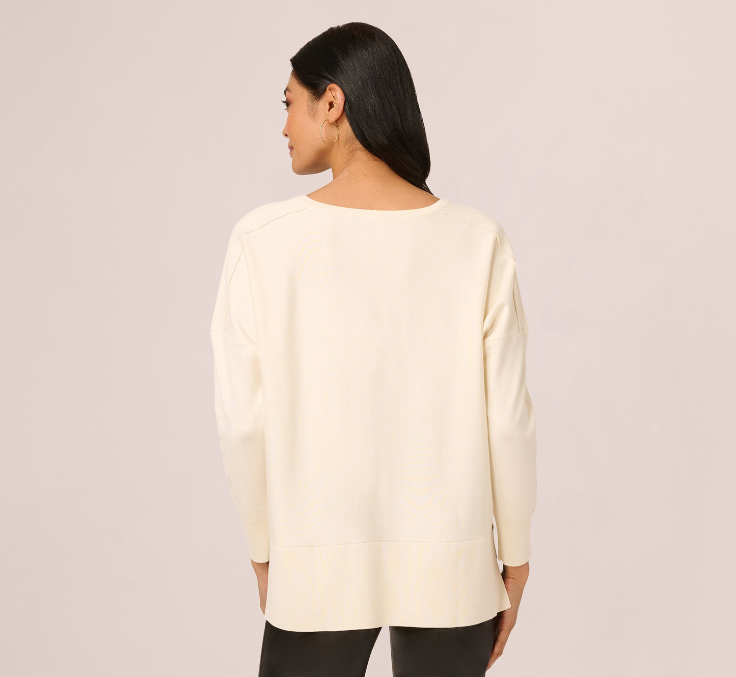 Long Sleeve Drop Shoulder Pullover Sweater Top In Cream