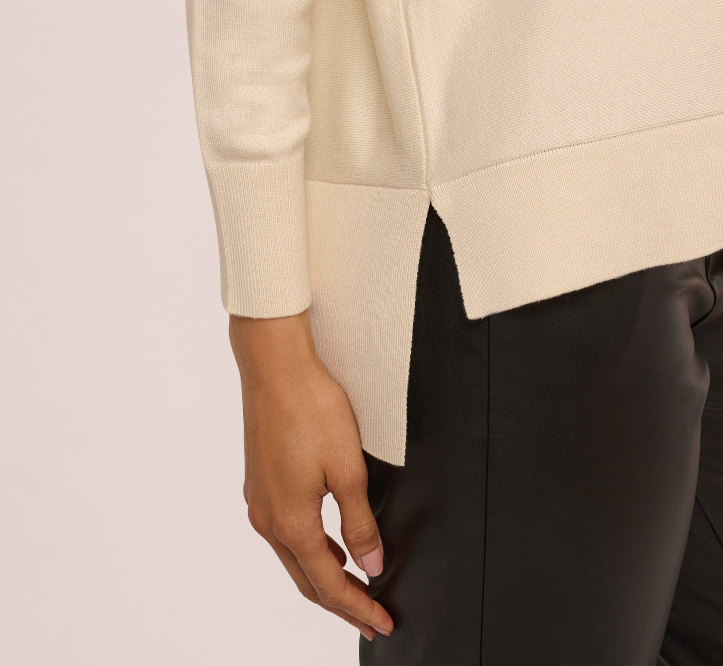 Long Sleeve Drop Shoulder Pullover Sweater Top In Cream