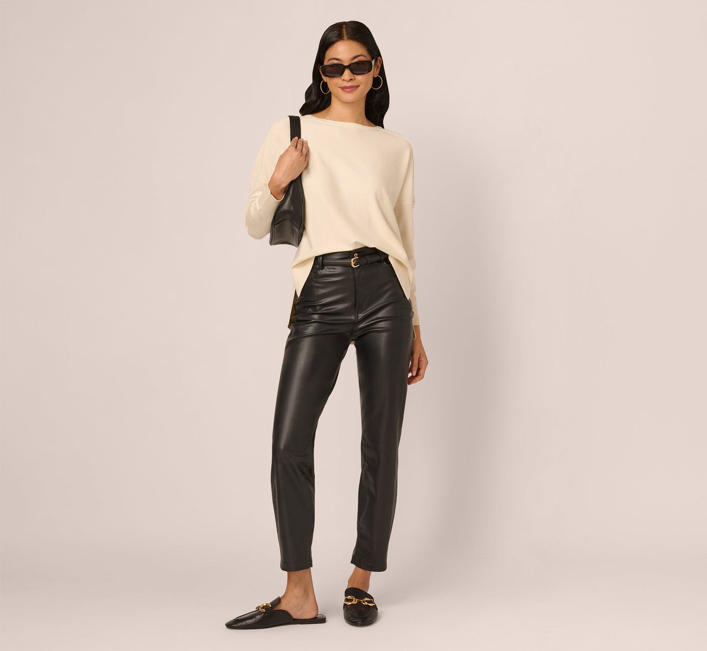 Long Sleeve Drop Shoulder Pullover Sweater Top In Cream