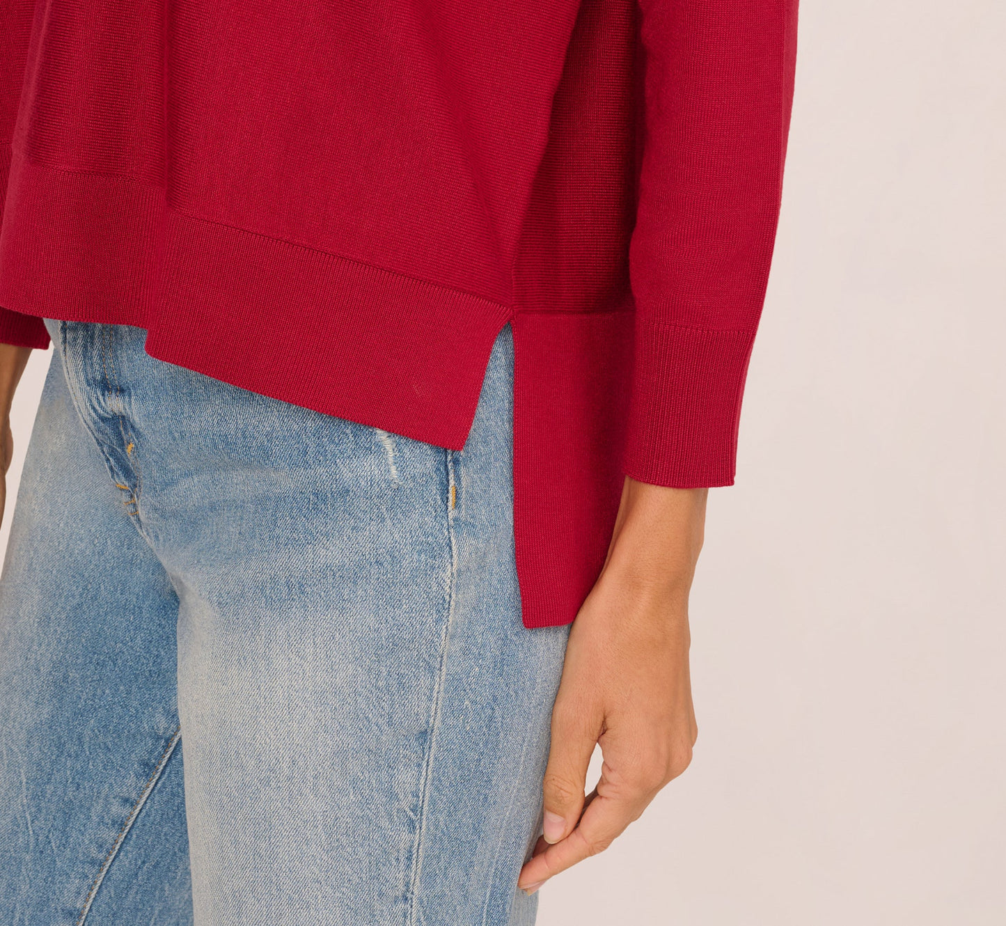 Long Sleeve Drop Shoulder Pullover Sweater Top In Cranberry