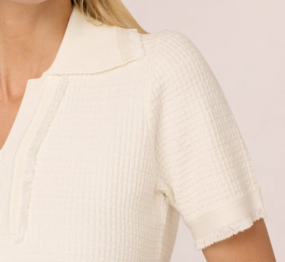 Short Sleeve Waffle Weave Polo Shirt In Ivory