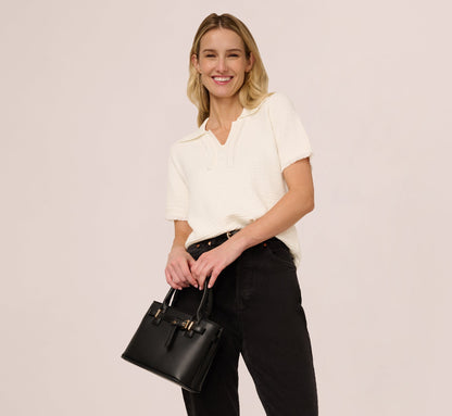 Short Sleeve Waffle Weave Polo Shirt In Ivory