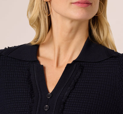 Short Sleeve Waffle Weave Polo Shirt In Navy