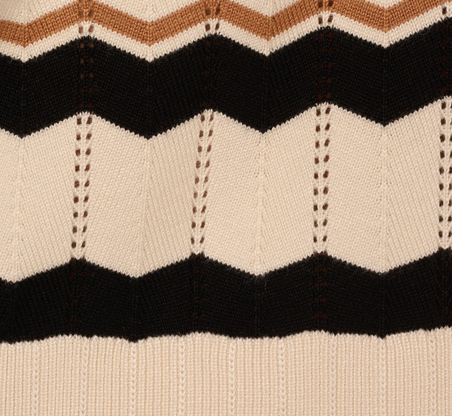 Short Sleeve Pointelle Stripe Sweater In Cream Black Camel