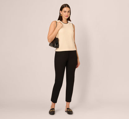 Sleeveless Open Knit Whipstitch Sweater Top In Cream Black