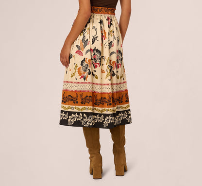 Tie Front Floral Printed Midi Skirt In Tropic Border Vine