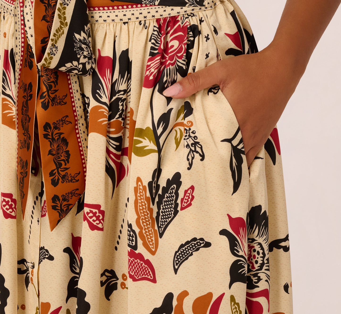 Tie Front Floral Printed Midi Skirt In Tropic Border Vine