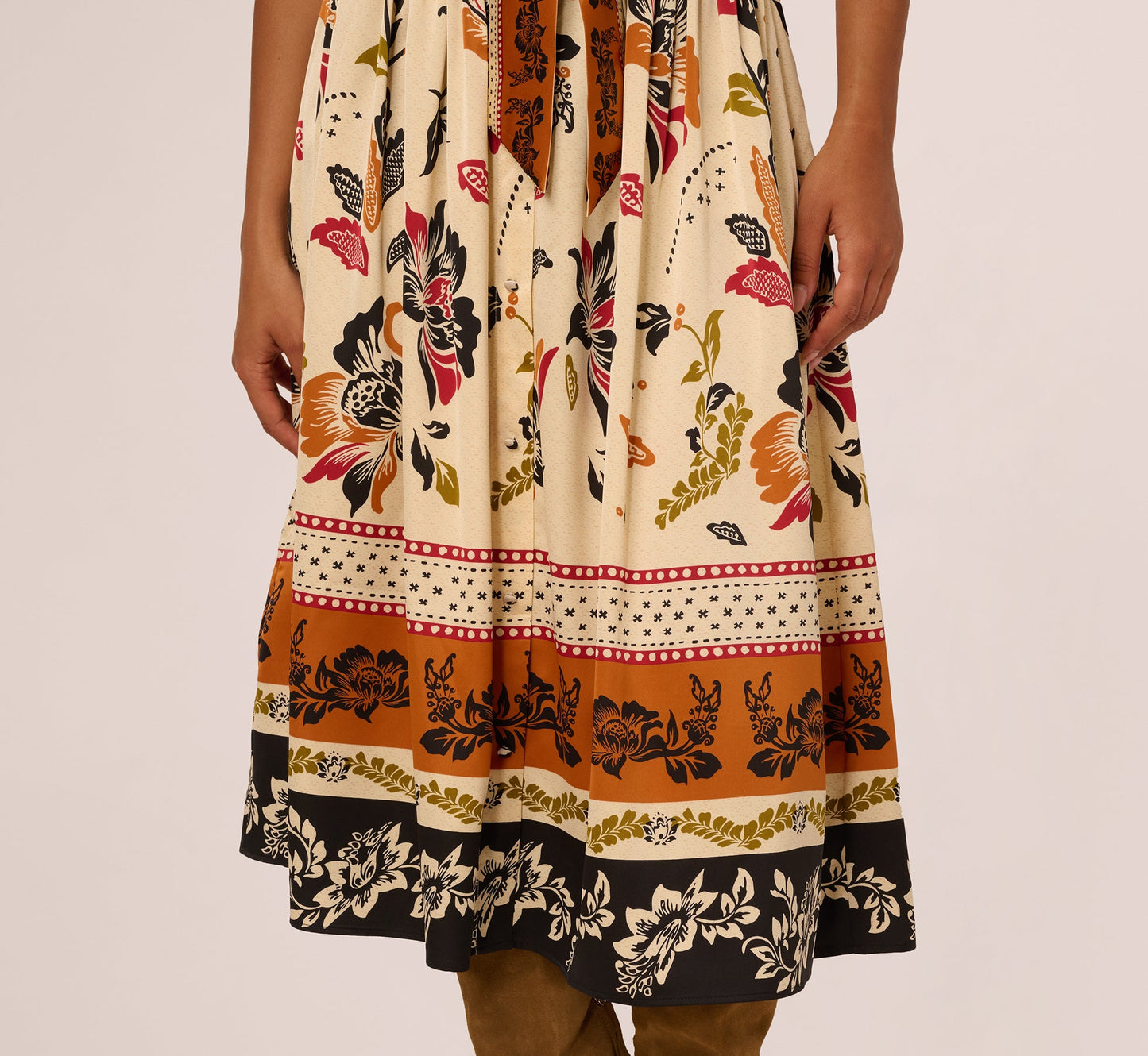 Tie Front Floral Printed Midi Skirt In Tropic Border Vine