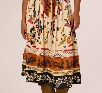 Tie Front Floral Printed Midi Skirt In Tropic Border Vine