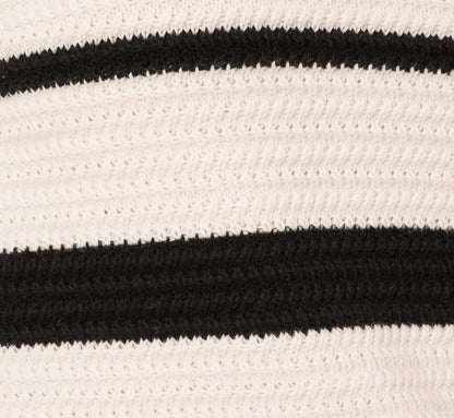 Long Sleeve Striped Polo Sweater Top In Ivory Black